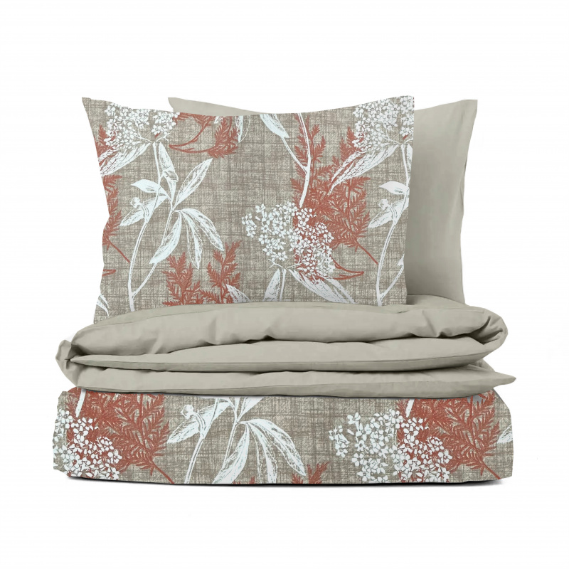 Ervi Bavlněné povlečení oboustranné - oranžové a bílé listy na hnědém/béžové