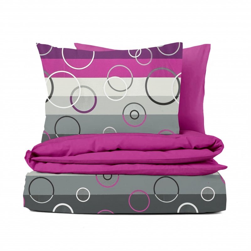 Ervi bavlněné povlečení oboustranné - Kruhy na fialovém/fuchsia