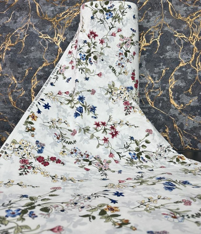 Ervi Bavlněná látka/plátno š.240cm - malované luční květiny na bílém 2 - 27514-11, metráž