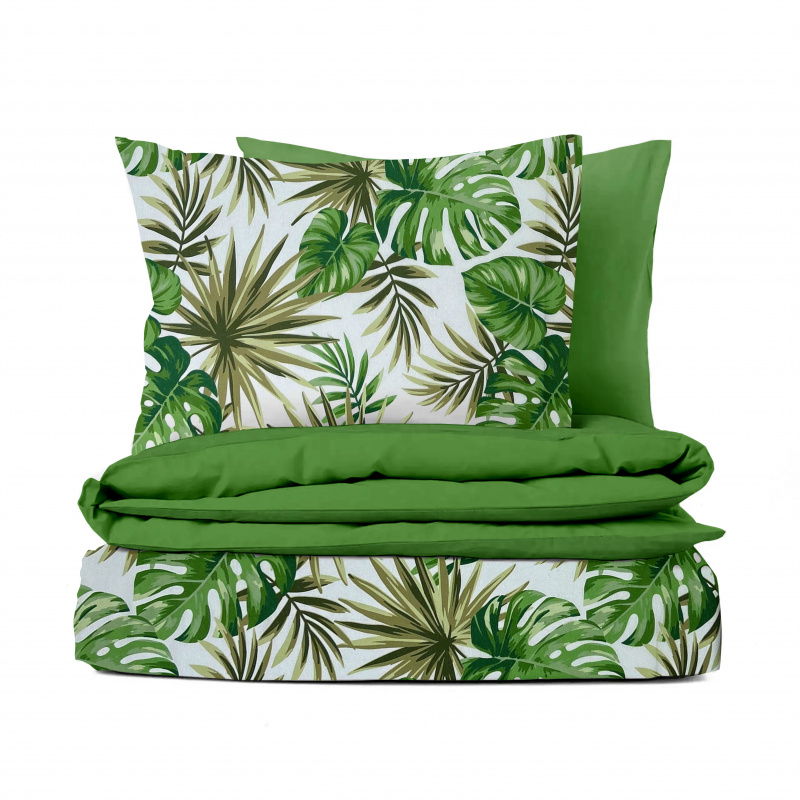Ervi bavlněné povlečení oboustranné - Monstera zelená/olivové