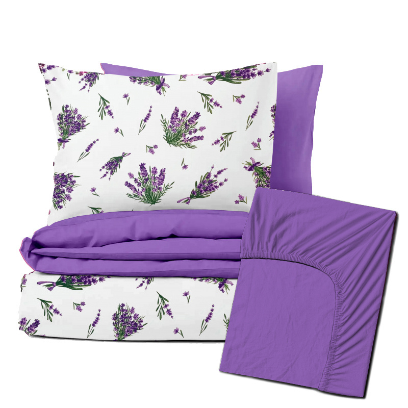 Ervi Zvýhodněná Sada Bavlněného DUO povlečení s Prostěradlem  - levandule 25197-1/fialové