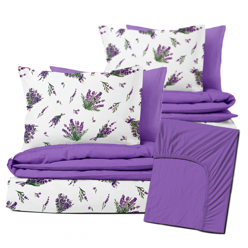 Ervi Zvýhodněná Sada Bavlněného DUO povlečení s Prostěradlem  - levandule 25197-1/fialové