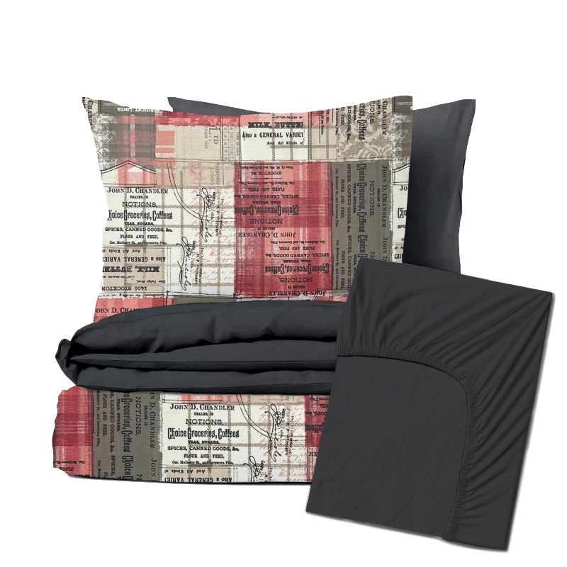 Ervi Zvýhodněná Sada Bavlněného DUO povlečení s Prostěradlem - Sherlock/tmavě šedé