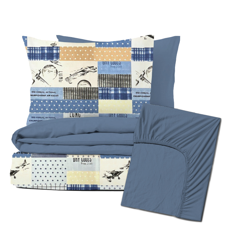 Ervi Zvýhodněná Sada Bavlněného DUO povlečení s Prostěradlem - Air races blue/modré