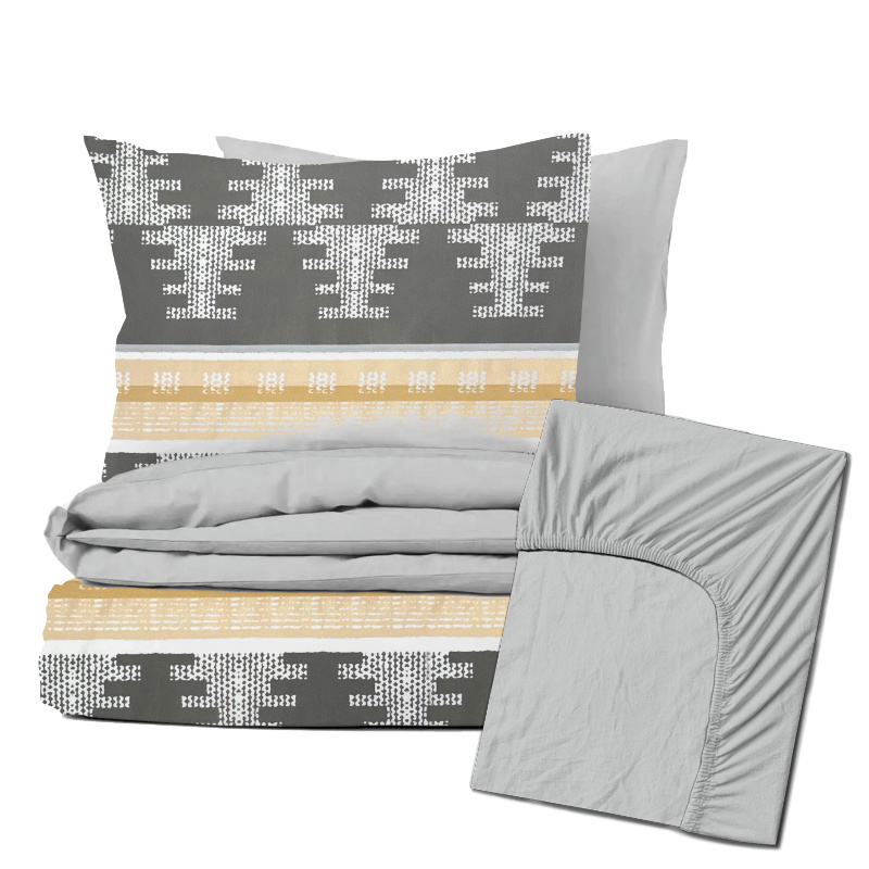 Ervi Zvýhodněná Sada Bavlněného DUO povlečení s Prostěradlem  - Nordic šedý/světle šedé