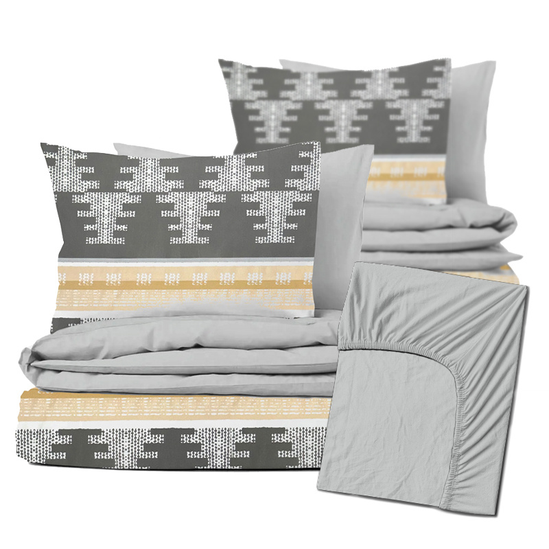 Ervi Zvýhodněná Sada Bavlněného DUO povlečení s Prostěradlem  - Nordic šedý/světle šedé