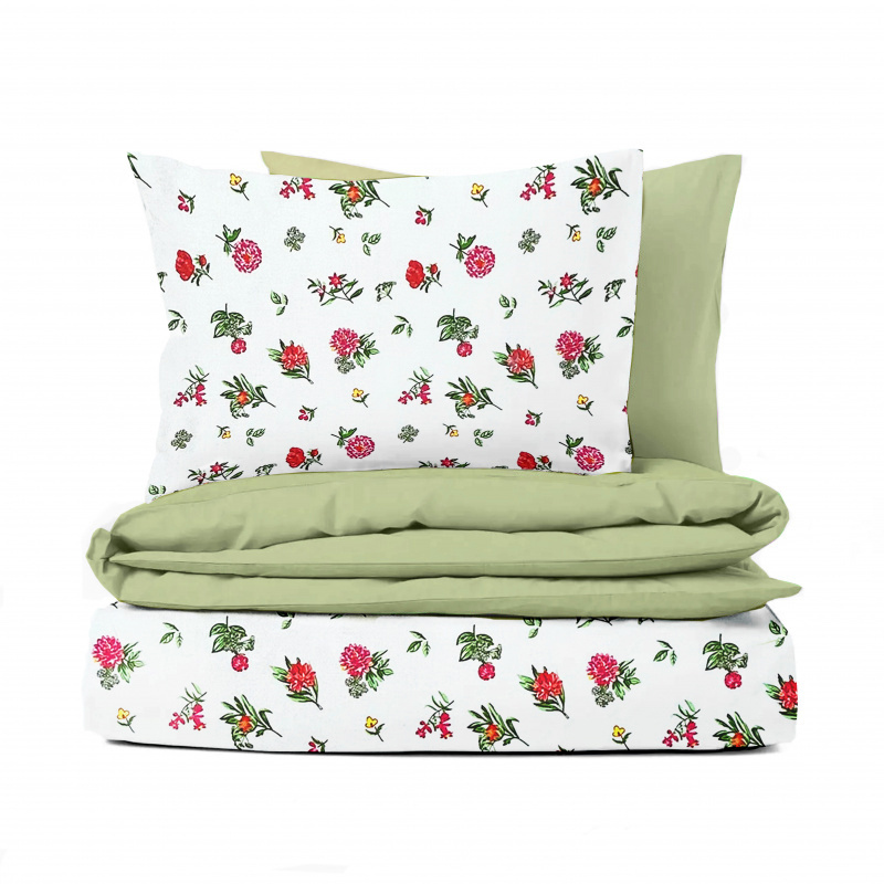 Ervi bavlněné povlečení oboustranné - Jetele na bílém/světle olivové