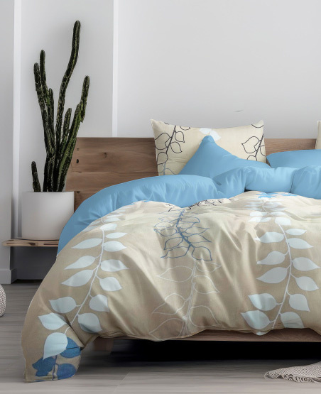 Ervi bavlněné povlečení oboustranné -  pnoucí větvičky/světle modré
