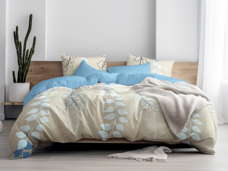 Ervi bavlněné povlečení oboustranné -  pnoucí větvičky/světle modré