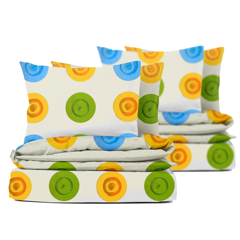 Ervi sada bavlněných povlečení 2 ks - kruhy na žlutém