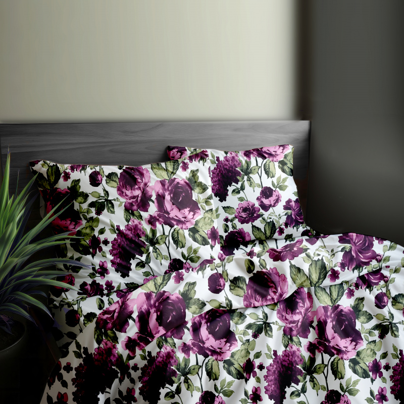 #Ervi bavlněné povlečení  - fialové hortenzie a pivoňky  220x240 cm