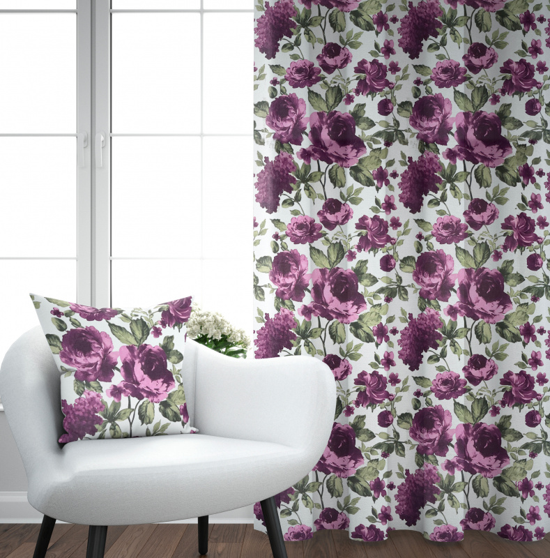 #Ervi bavlněný závěs - fialové hortenzie a pivoňky 140x180 cm