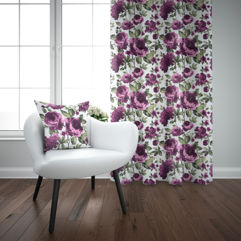 #Ervi bavlněný závěs - fialové hortenzie a pivoňky 140x180 cm