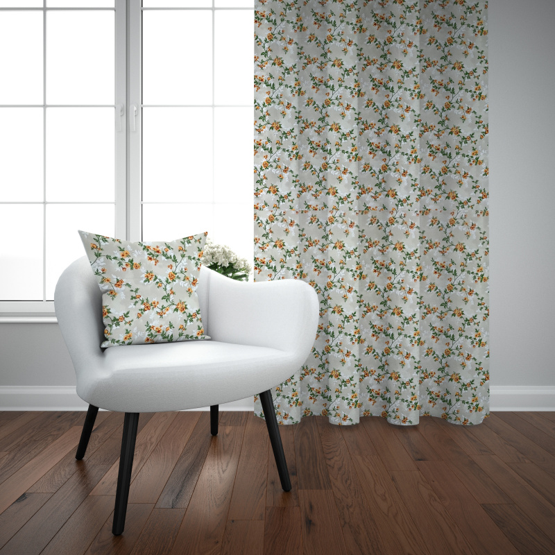 Ervi Bavlněný závěs - romantické růže na béžovém