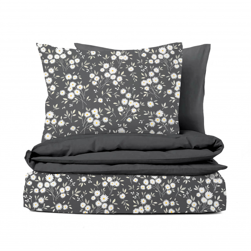 Ervi Bavlněné povlečení oboustranné - kytice sedmikrásek/černé