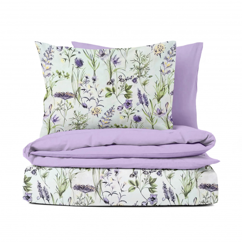 Ervi Bavlněné povlečení oboustranné - fialová letní louka/světle fialové