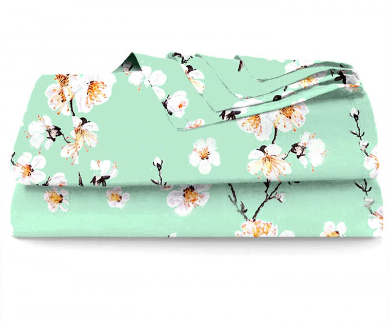 #Ervi bavlněné prostěradlo -  květ jabloně na zeleném 140x240 cm