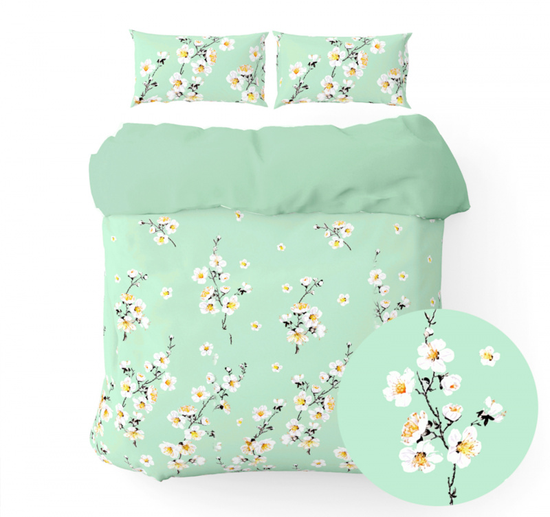#Ervi bavlněné povlečení oboustranné - květ jabloně na zeleném/zelené 140x200 cm