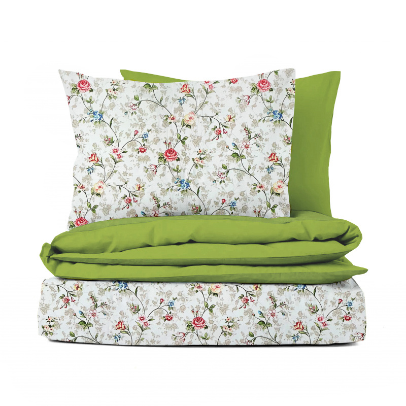 #Ervi bavlněné povlečení oboustranné - pnoucí květy na bílém/zelené 200x220cm
