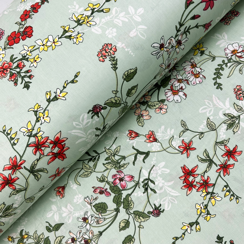 Ervi Bavlněné povlečení - malované luční květiny na zelénem