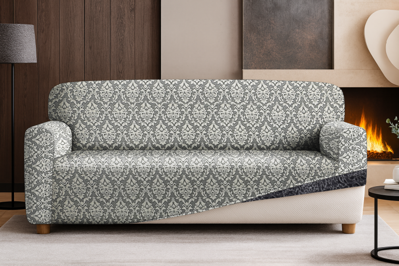 Napínací potah na třímístnou pohovku Baroko- šedý