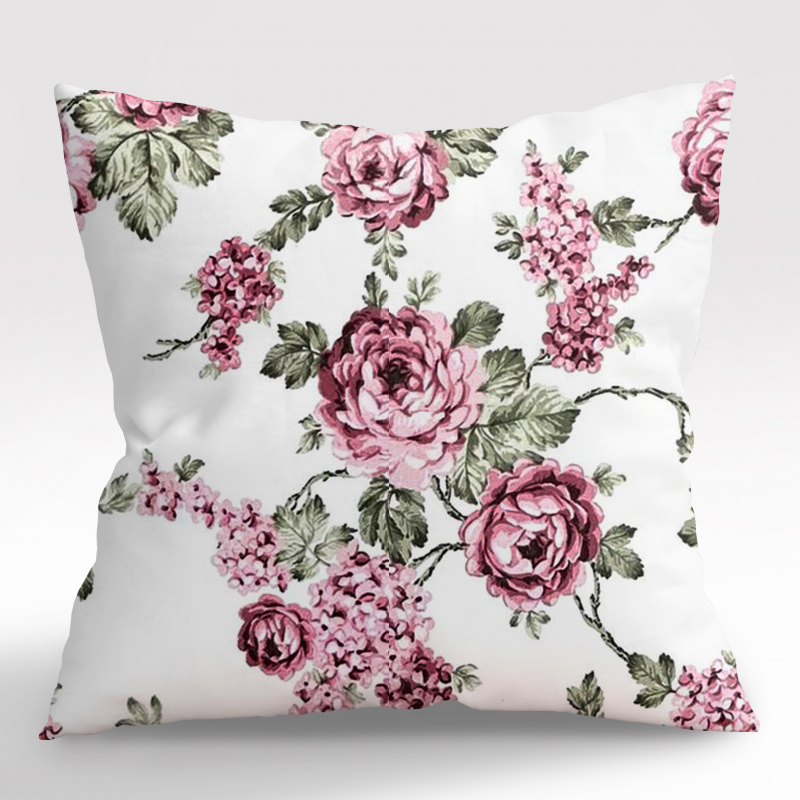 #Ervi povlak na polštář bavlněný - růžové květy na bílém 30 x 50 cm