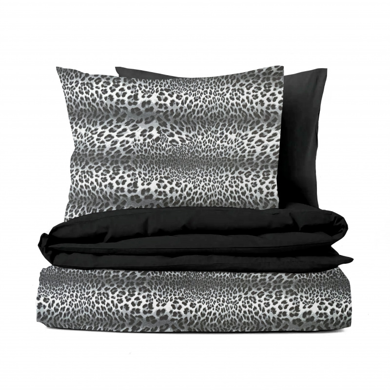 Ervi bavlněné povlečení oboustranné - Leopard šedý/černé