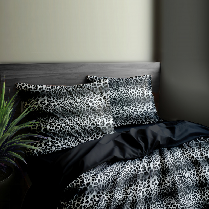 Ervi bavlněné povlečení oboustranné - Leopard šedý/černé