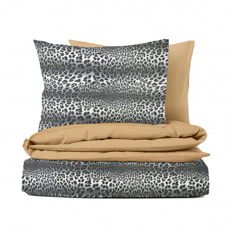 Ervi bavlněné povlečení oboustranné - Leopard šedý/hořčice