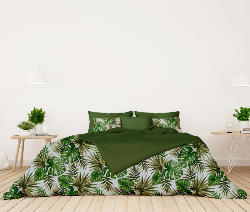 #Ervi bavlněné povlečení oboustranné - Monstera zelená/zelené 220x240 cm