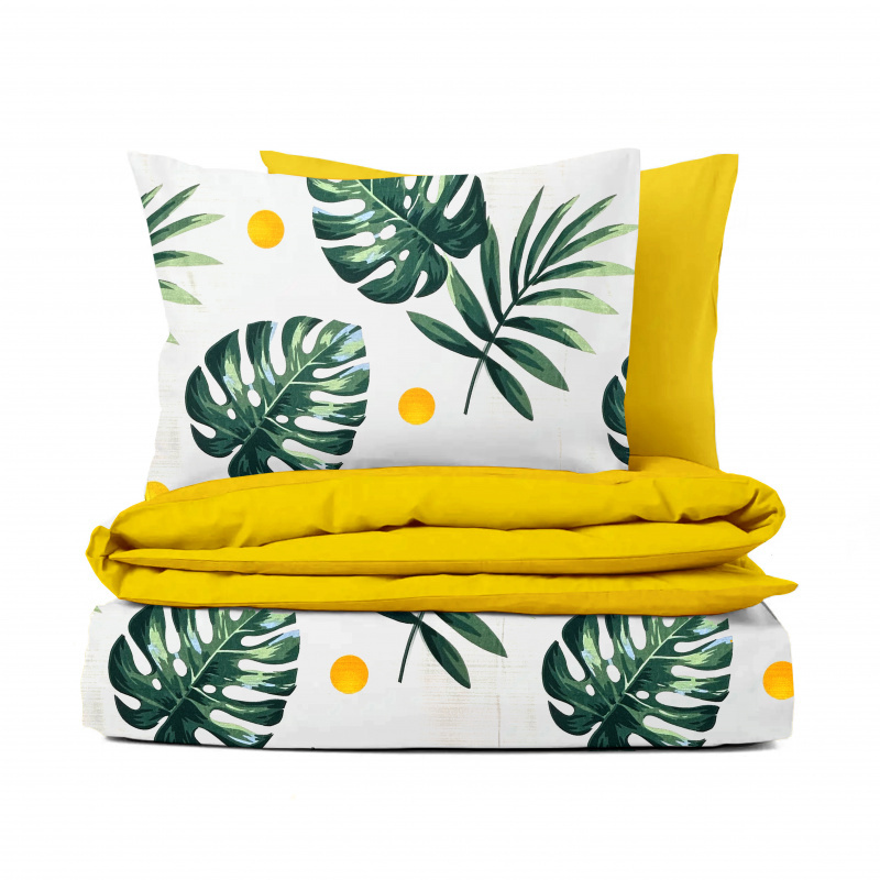 #Ervi bavlněné povlečení oboustranné - listy monstery/žluté 200x220cm