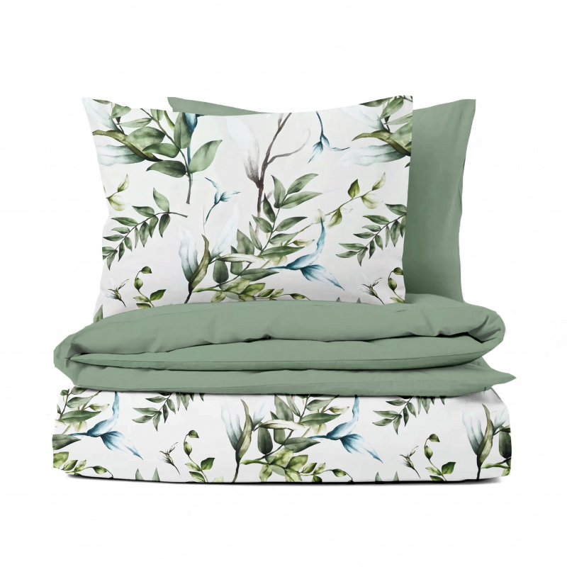 Ervi Bavlněné Saténové povlečení DELUXE DUO - Přírodní dotek/light mint