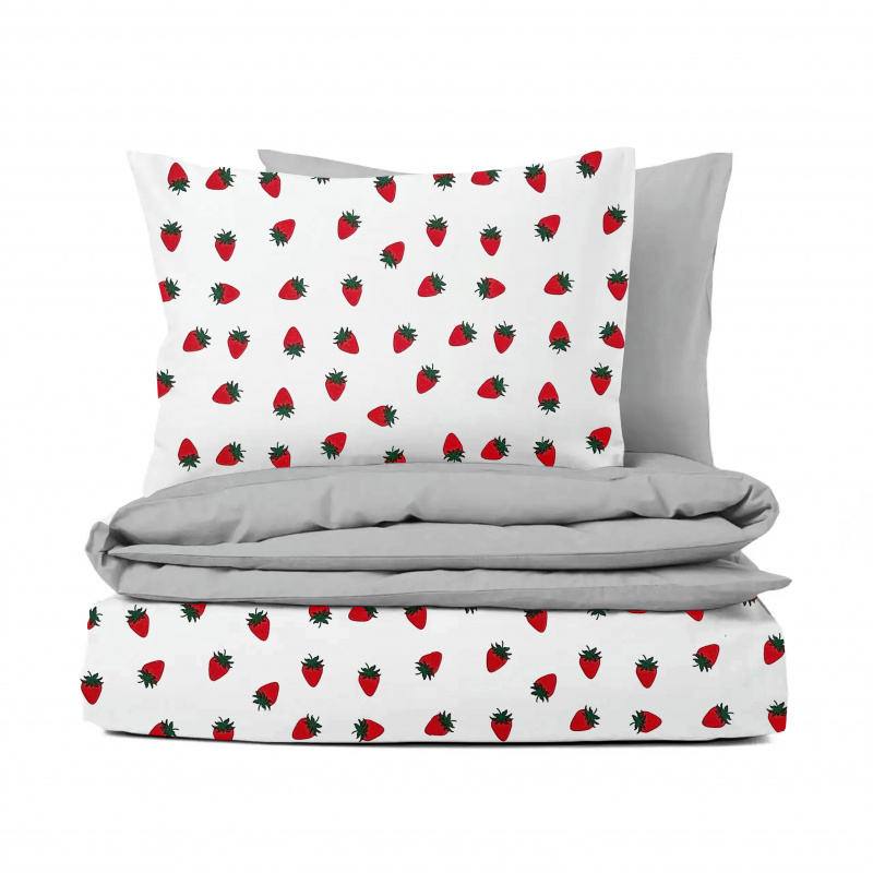 Ervi bavlněné povlečení oboustranné - Jahodové pole/světle šedé