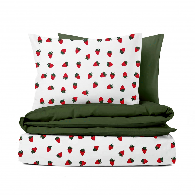 Ervi bavlněné povlečení oboustranné - Jahodové pole/olivové