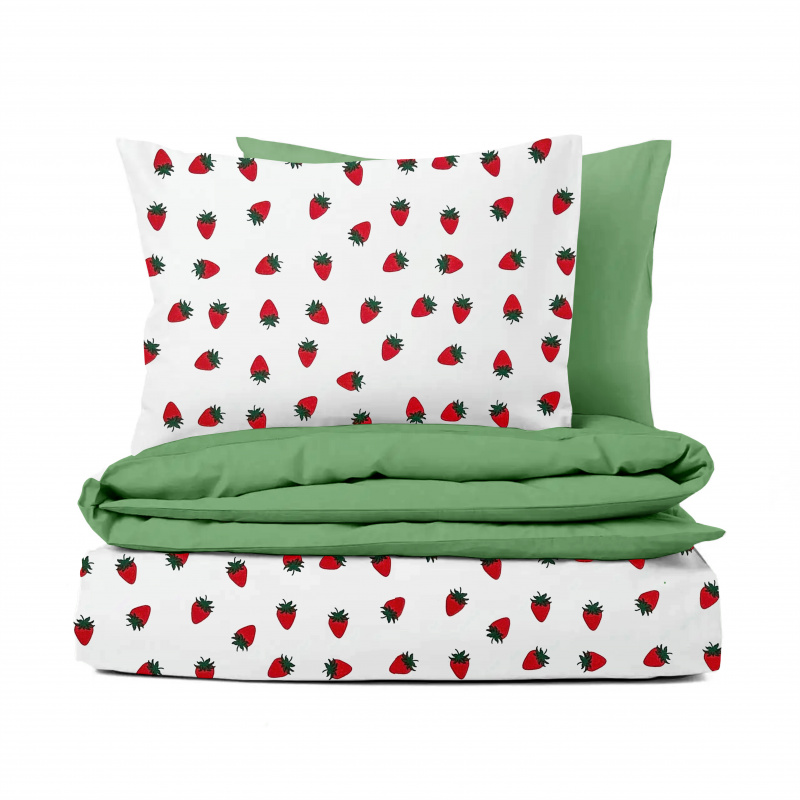 Ervi bavlněné povlečení oboustranné - Jahodové pole/zelené