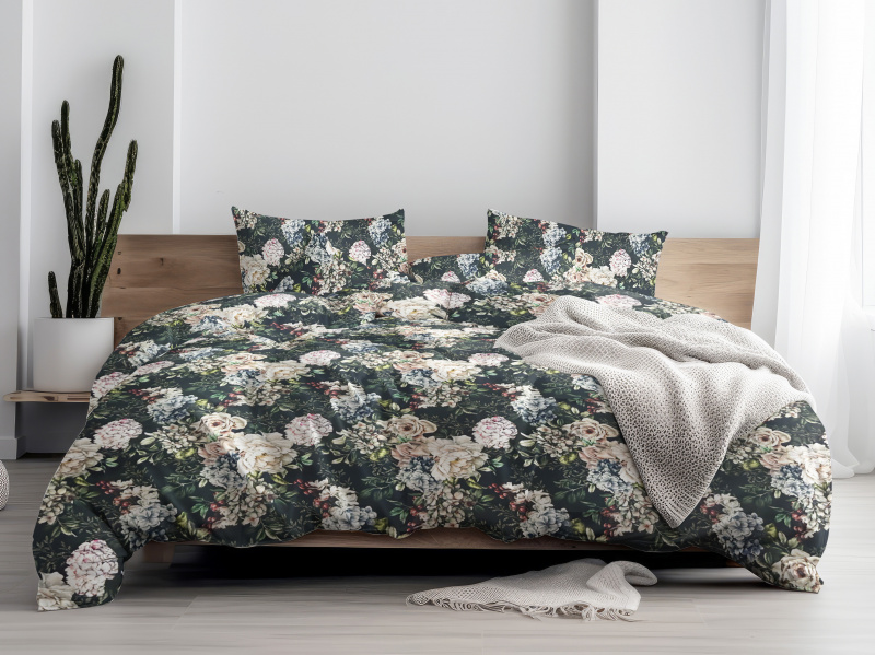 Ervi Bavlněné Saténové povlečení DELUXE - Květinový sen