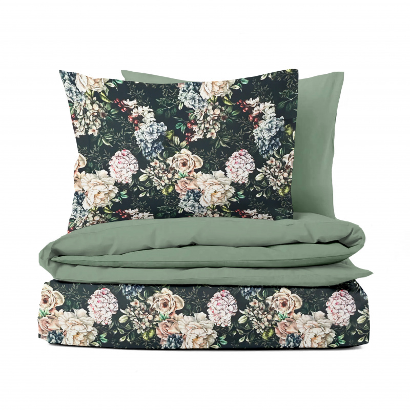 Ervi Bavlněné Saténové povlečení DELUXE DUO - Květinový sen/světlý mint