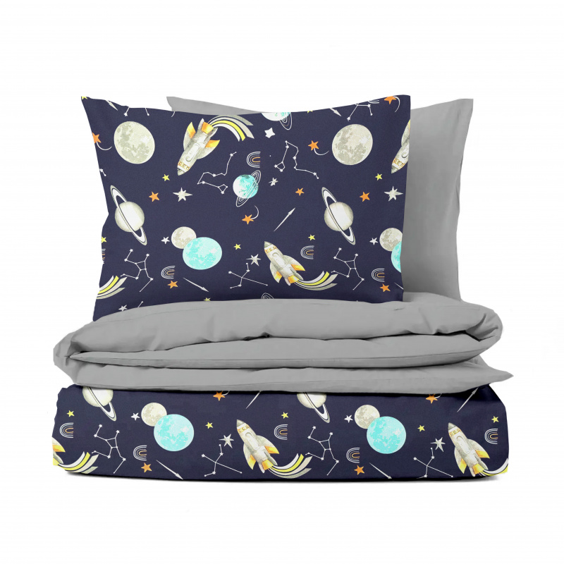 Ervi bavlněné povlečení do postýlky DUO - Vesmírná dobrodružství/šedé