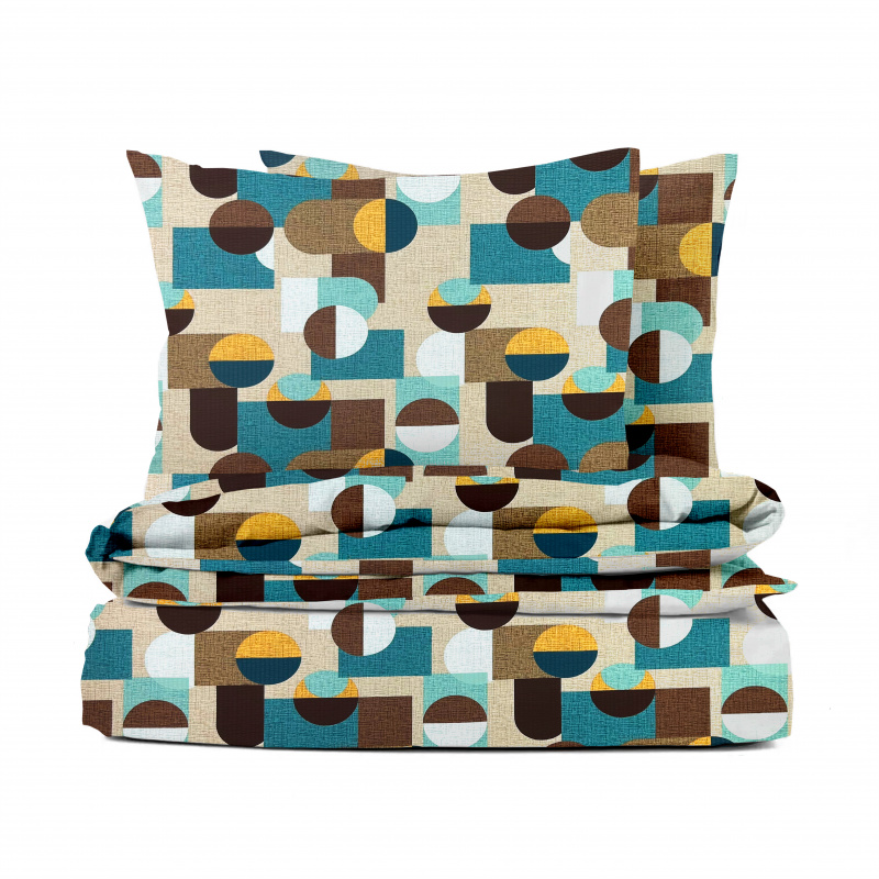 #Ervi bavlněné KREPOVÉ povlečení -  geometrické obrazce tyrkysové/žluté 140x200 cm