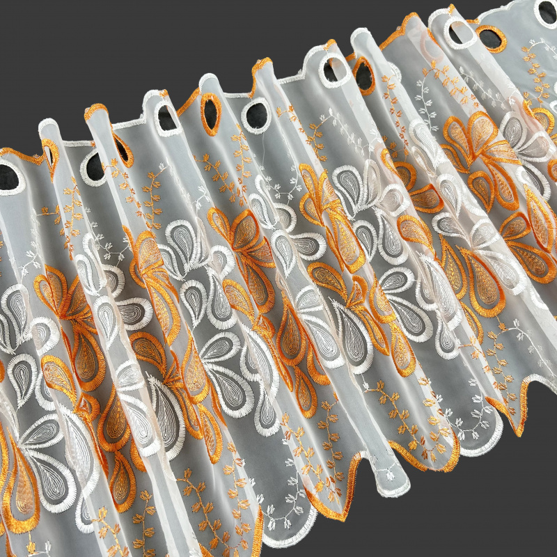 Vitrážová voálová záclona s výšivkou 2239-3 oranžová - výška 40,90,120 cm , metráž
