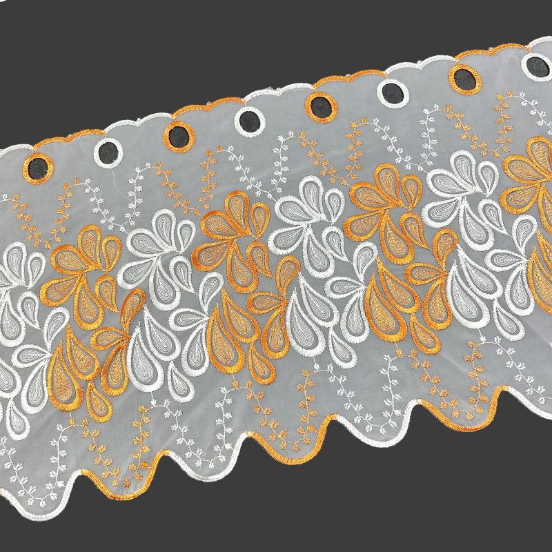 Vitrážová voálová záclona s výšivkou 2239-3 oranžová - výška 40,90,120 cm , metráž