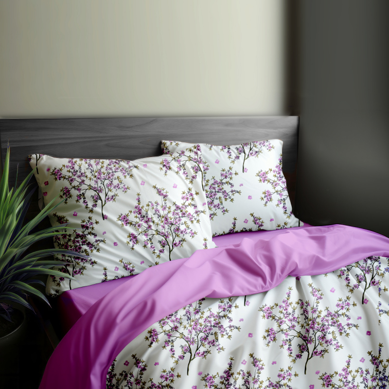 #Ervi bavlněné povlečení oboustranné - kvetoucí růžový strom/růžové 140x200 cm
