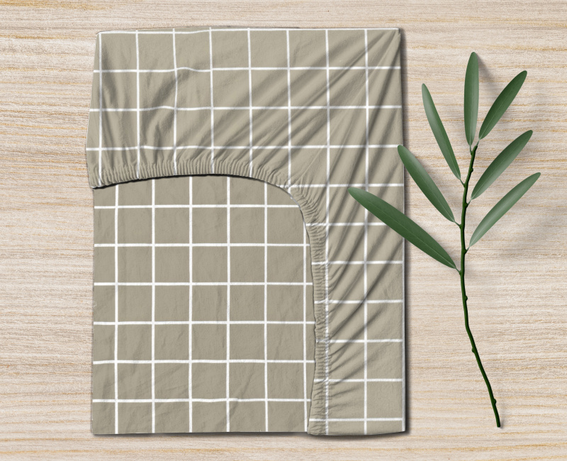 Ervi Bavlněné napínací prostěradlo - Elegantní béžové čtverce