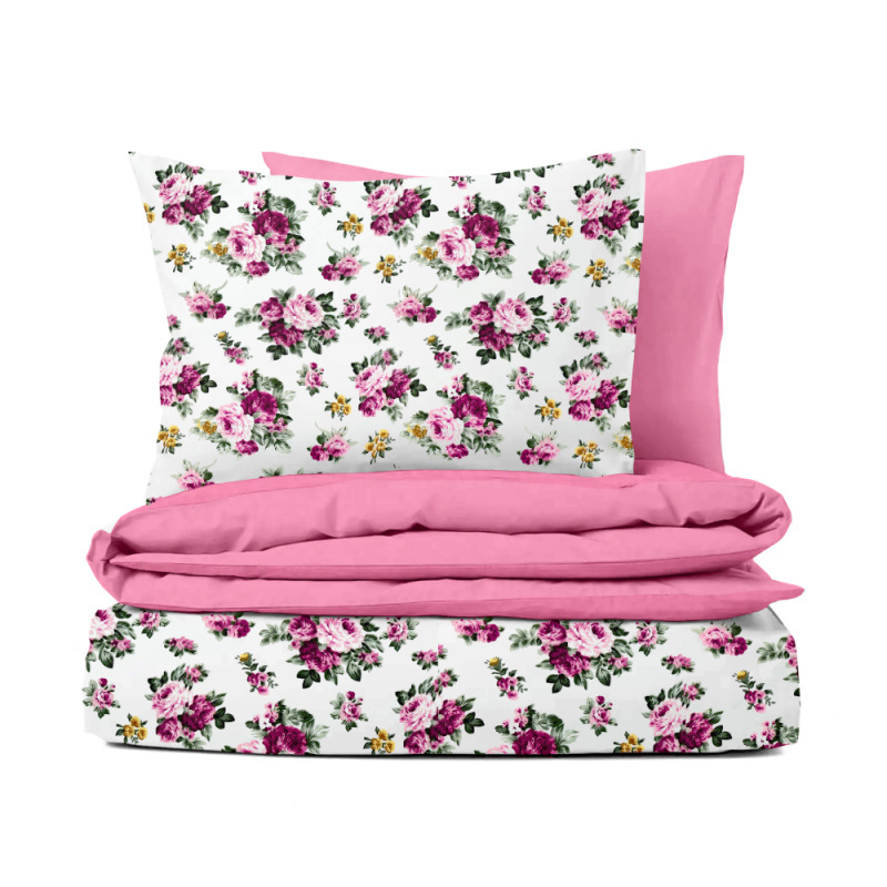 #Ervi bavlněné povlečení oboustranné -  růžičky na bílém/růžové 140x200 cm