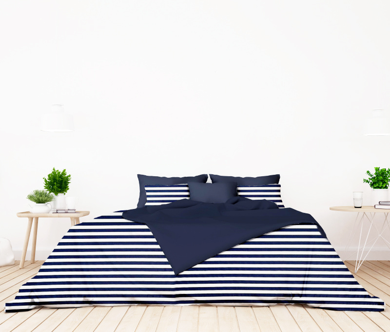 #Ervi bavlněné povlečení oboustranné - tmavě modrý pruhy/modrý 220x240 cm