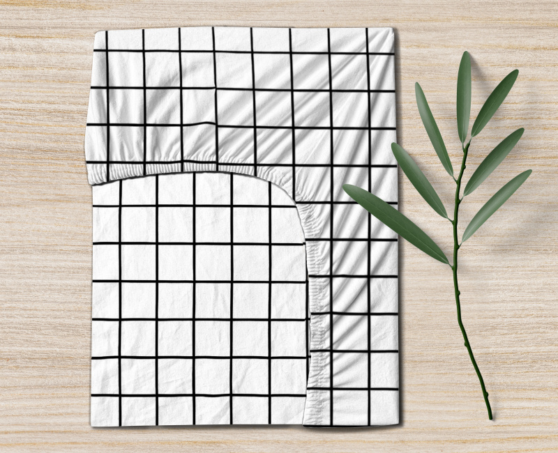 Ervi Bavlněné napínací prostěradlo - Elegantní bílé čtverce