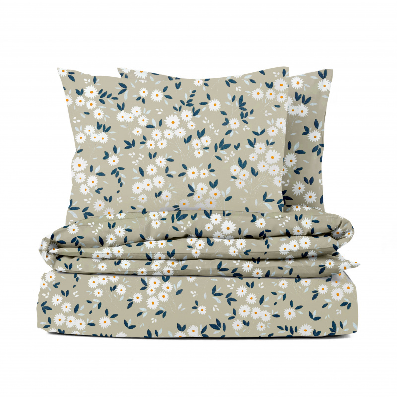 Ervi Bavlněné povlečení - kytice sedmikrásek na béžovém