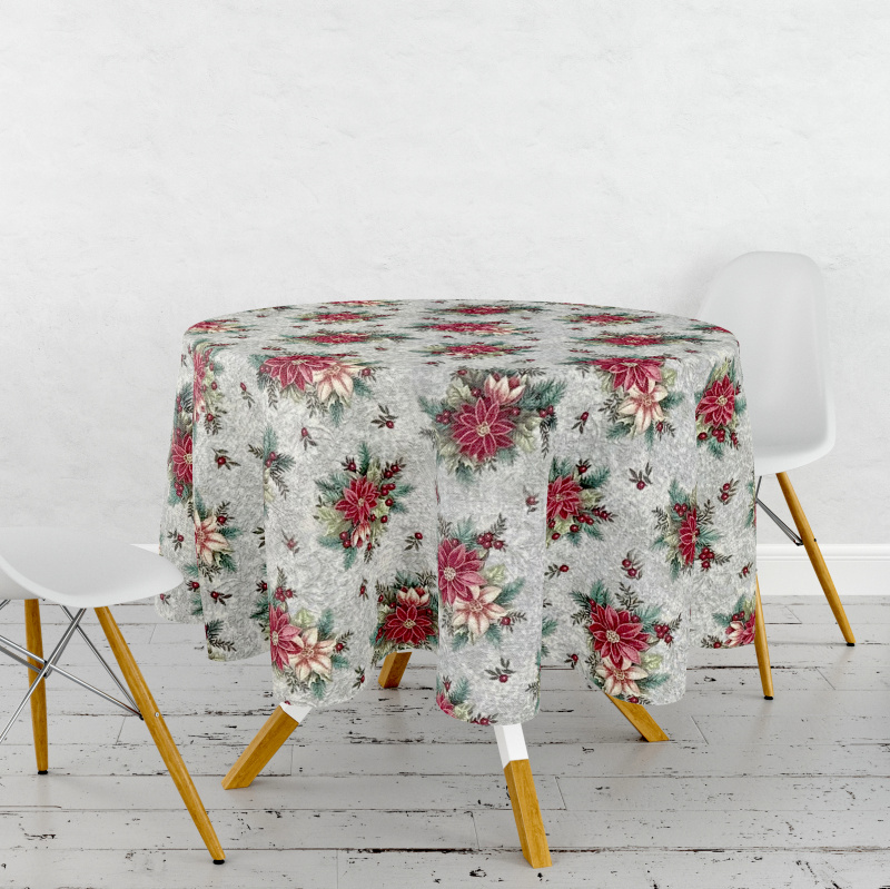 Ervi Gobelínový ubrus na stůl kulatý - Kouzlo vánočních květin