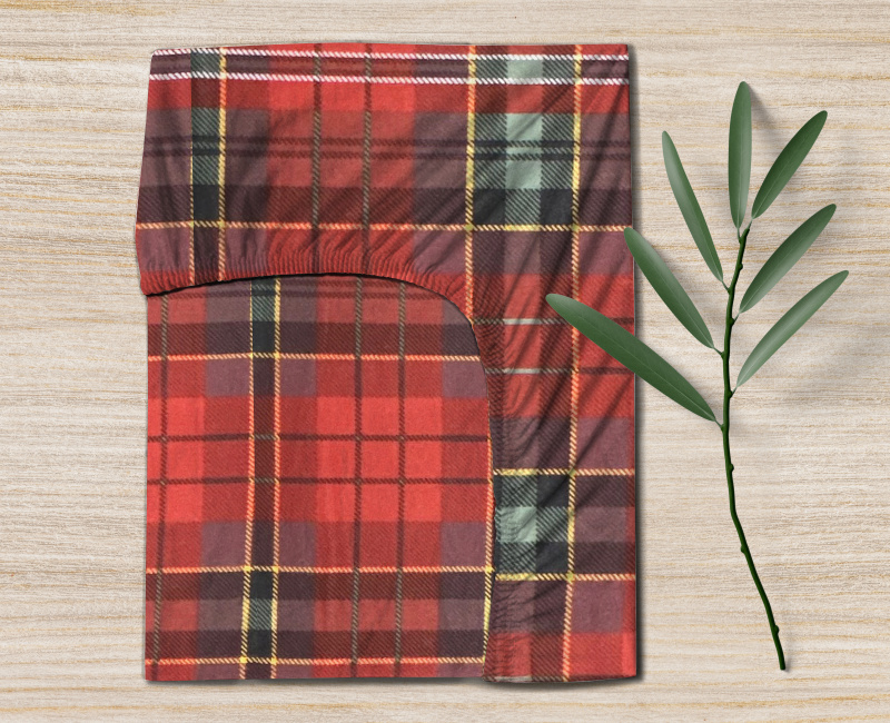 Ervi FLANELOVÉ napínací prostěradlo - Skotská kostka Tartan