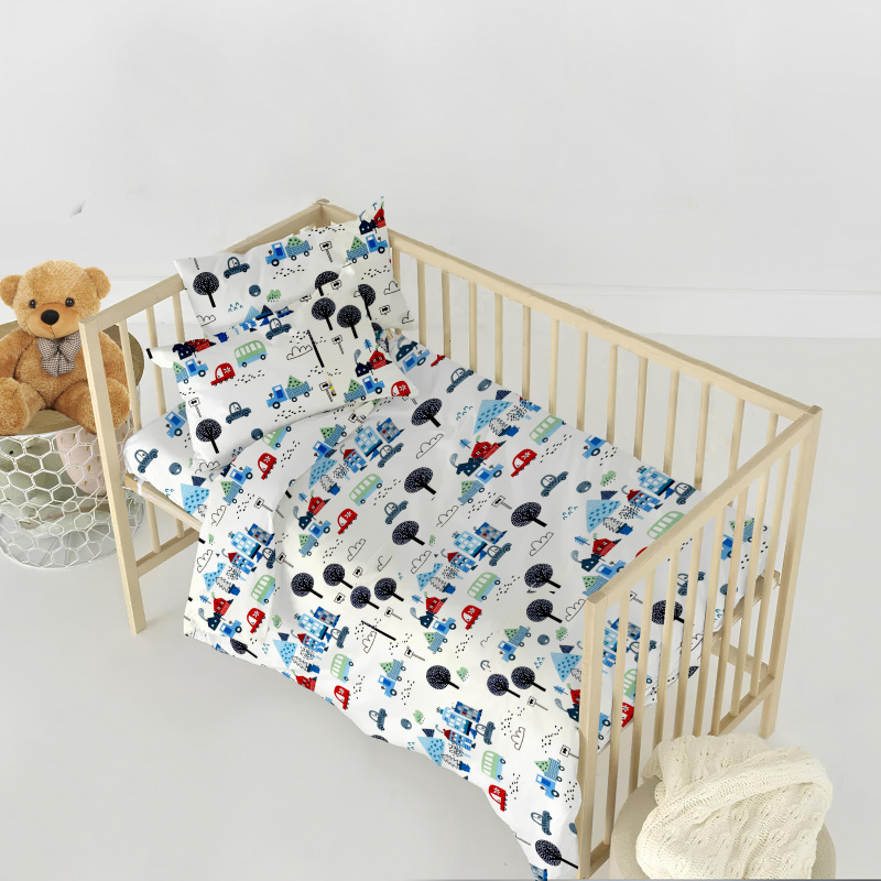 Ervi FLANELOVÉ bavlněné povlečení do postýlky - Příběh ve městě